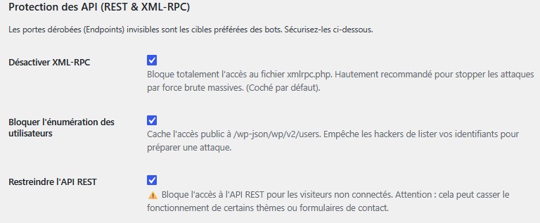 Protection des API REST et XML-RPC dans LockWall WP